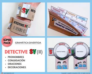 💻✂PACK DETECTIVE SV (II)- Conjugación y oraciones 🔎Presente, pasado y futuro. 🎁Pincha ver OFERTAS