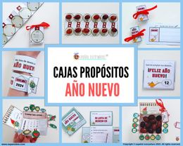 ✂💻CAJAS DE AÑO NUEVO- Actividades con PROPÓSITOS. Números y oraciones SVO. Sujeto, verbo y objeto.