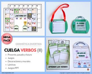 💻✂PACK CUELGA-VERBOS II- Verbos regulares -AR,-ER-IR. 🎯CONJUGACIÓN (presente, pasado y futuro).