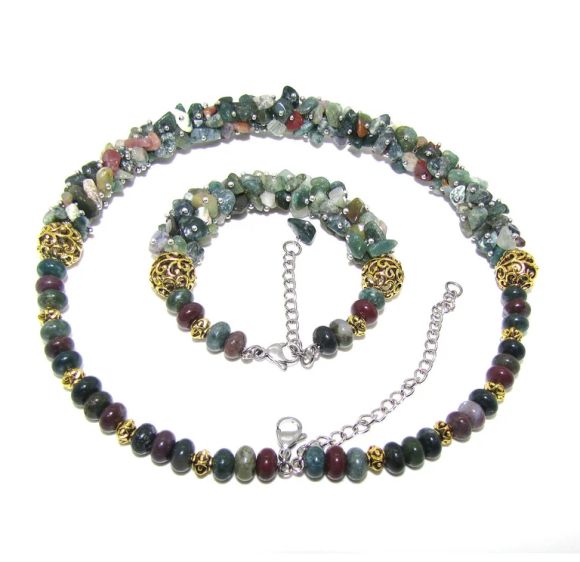 Necklace and bracelet set Indian agate stones