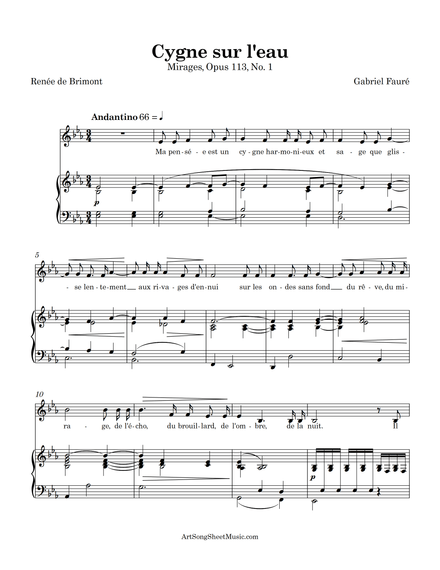 Cygne sur l&#x27;eau PDF - Fauré - Eb major