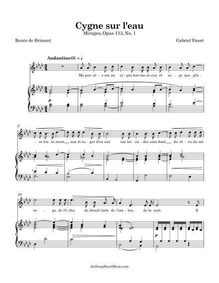 Cygne sur l&#x27;eau PDF - Fauré - Ab major