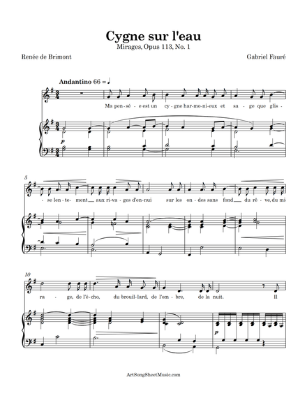 Cygne sur l&#x27;eau PDF - Fauré - G major