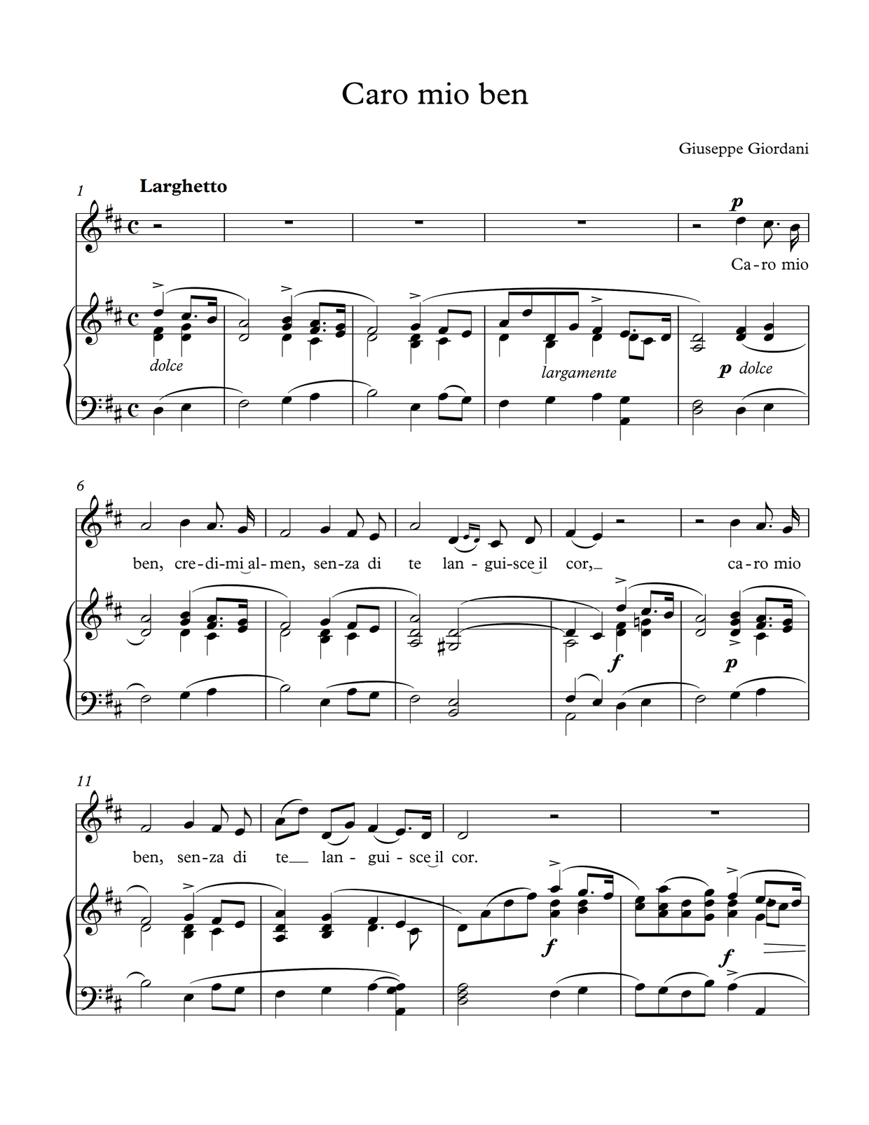 Caro mio ben - Giordani - D major PDF