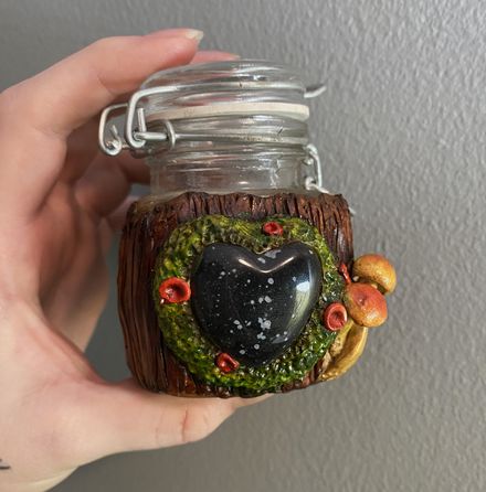 Snowflake Obsidian Mushroom Stash Jar