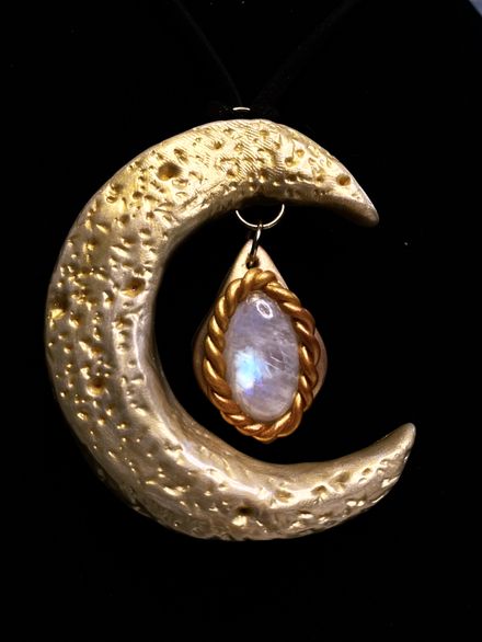 Golden Crescent Moonstone Pendant Necklace