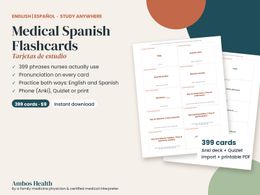 Medical Spanish Flashcards: 399 Cards (Anki Deck + Quizlet Import + Printable)