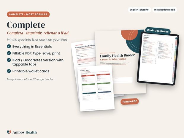 Family Health Binder — Complete (Printable + Fillable + iPad)