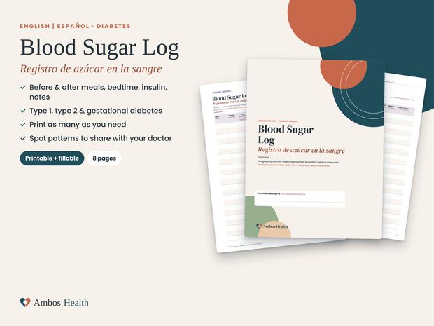 Bilingual Blood Sugar Log (English &amp; Spanish) — Diabetes Tracker
