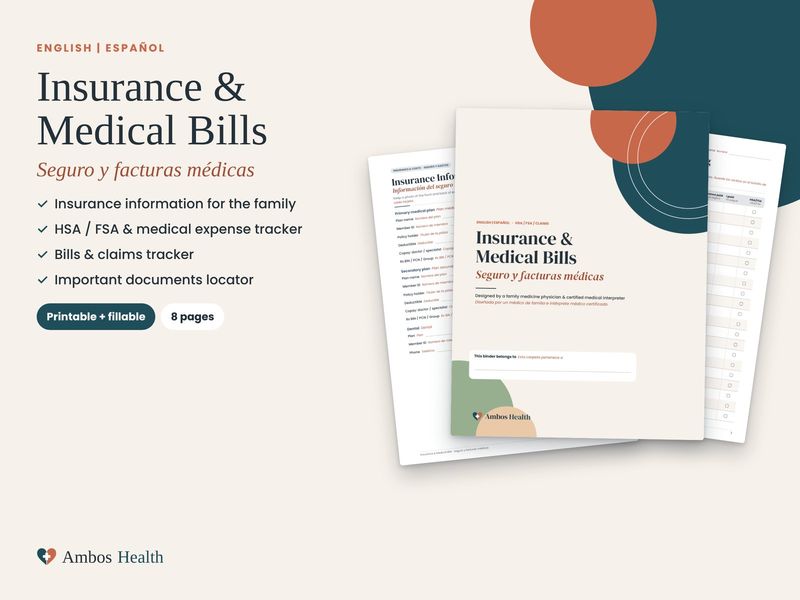 Insurance & Medical Bills printable, English and Spanish