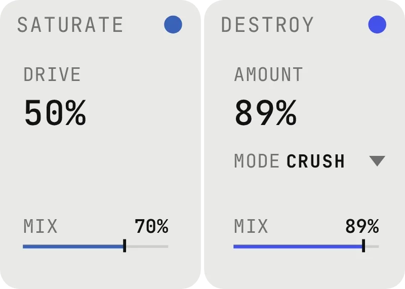 FLIP Saturate and Destroy modules, animated