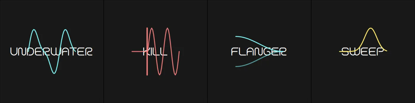 DJFX Underwater, Kill, Flanger, Sweep pads, animated