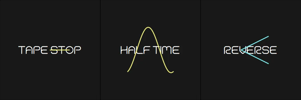 DJFX Tape Stop, Half Time, Reverse pads, animated