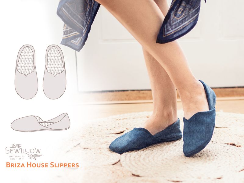 Briza House Slippers Sewing Pattern PDF, recycled denim jeans