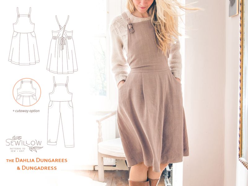 Dahlia Dungarees Pinafore dress with pockets digital PDF