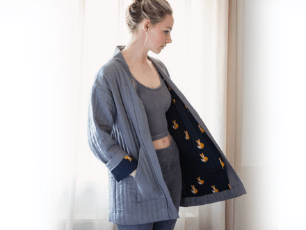 Chiono Quilted Jacket - digital PDF sewing pattern. Long and Crop Jacket / coat with optional ties