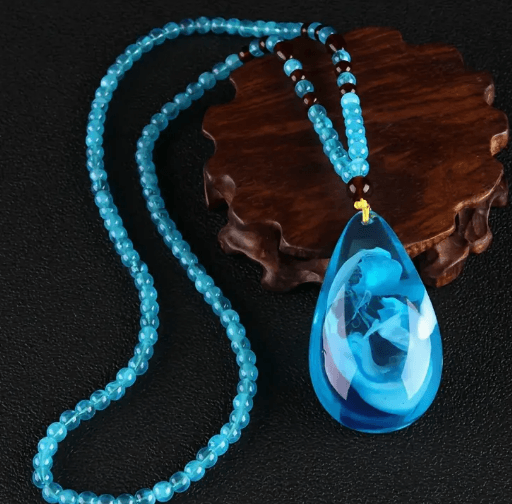 Blue Amber Transparent Fossilized Resin Teardropendant