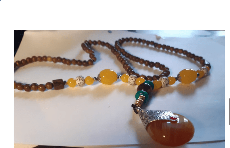 Wooden Beaded Necklaces Vintage Ethnic Handmade Nepal Meditation Prayer Sweater Necklace with Agate 