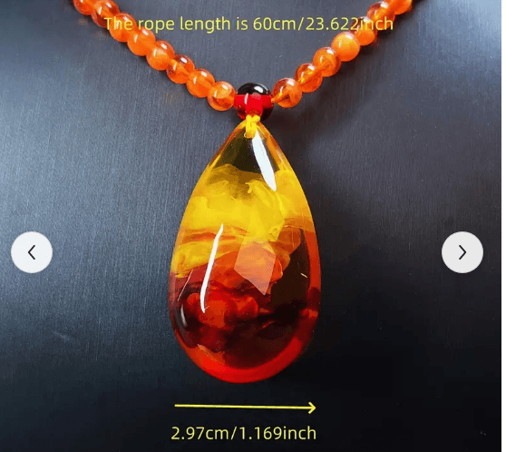Amber Resin Pendant] Natural Elegant Teardrop