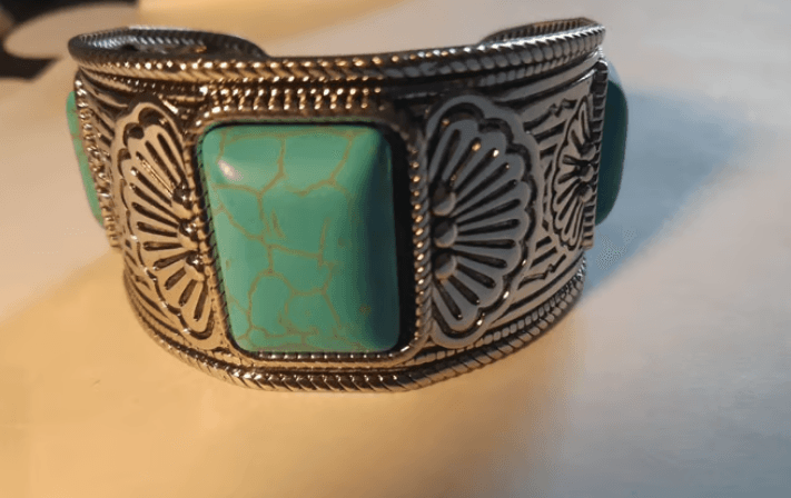 Vintage Blue Turquoise Bangle Inlaid C Shape Open Bangle 