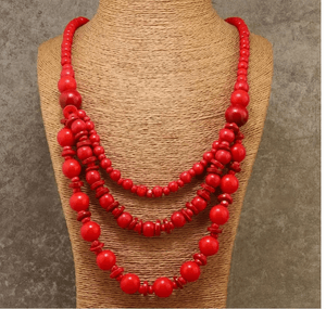 Vibrant Red Bohemian Multi-Layer Necklace | H