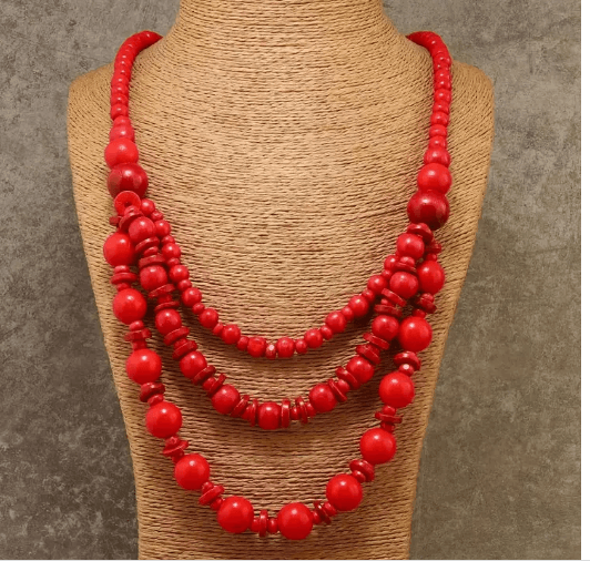Vibrant Red Bohemian Multi-Layer Necklace | H