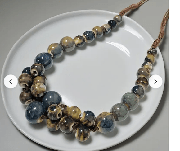 Bohemian Ceramic Bead Necklace with Blue Marble