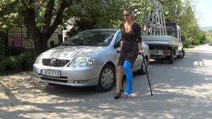Christa 1804-3 LLC - I crutch to the park with a singel high heel shoe and my long leg cast - 9 min