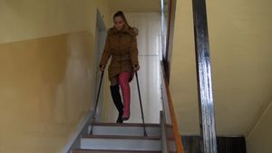 Bree 1803-1 LLC - It is not easy to crutch in this high heel shoe - 14 min