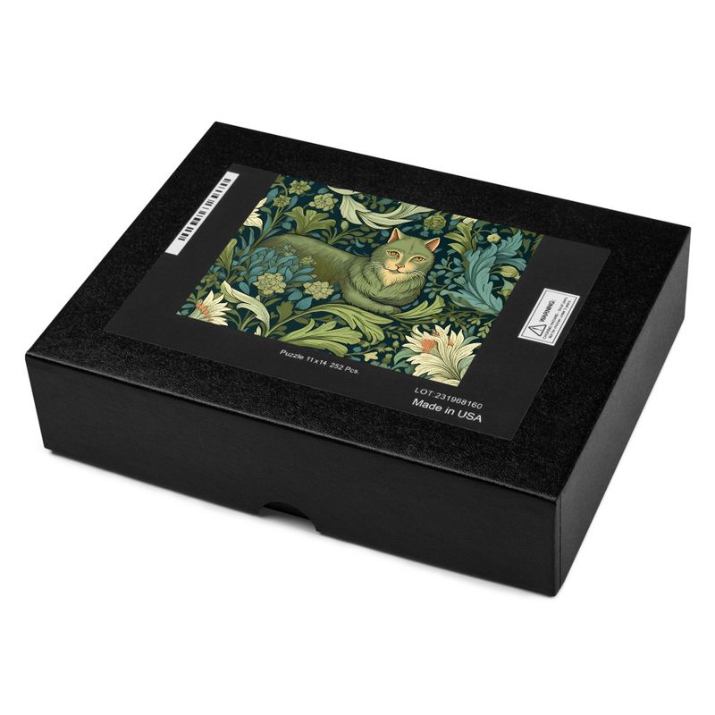 Enchanted Feline: Green Floral Mystical Cat Puzzle Board