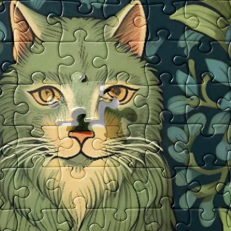 Enchanted Feline: Green Floral Mystical Cat Puzzle Board
