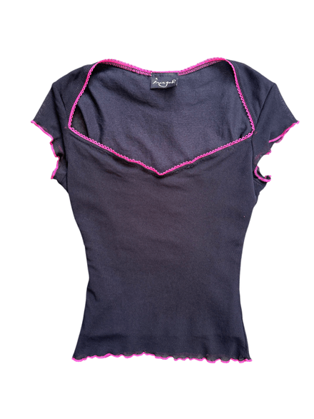 T-shirt « images » Y2K noir bordure rose fushia 