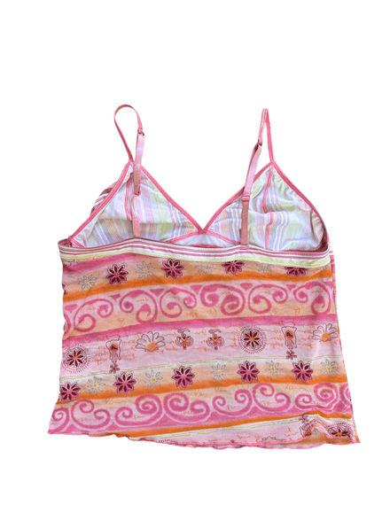 Top Y2K rose en mesh asymétrique 