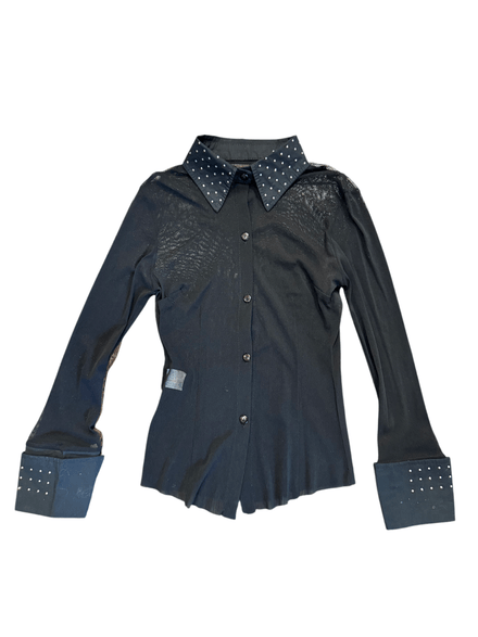 Chemise noir avec strass sur le col et manches 