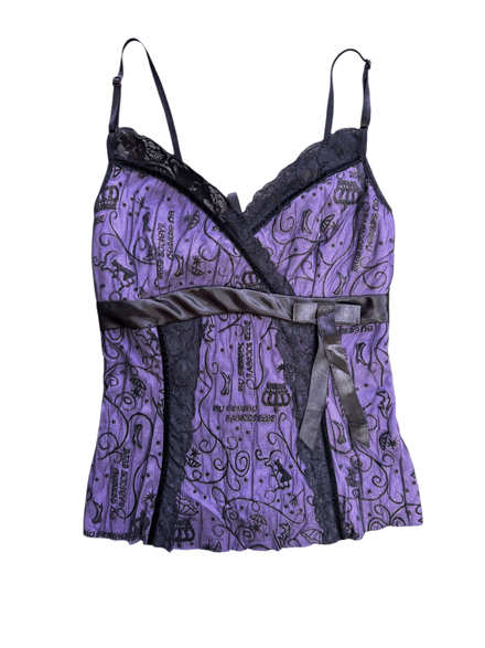 Top « F&amp;E Fashion Elle » violet Y2K détails dentelle noir 
