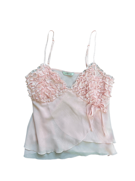 Top Y2K « dunnes stores » rose poudré effet froncé
