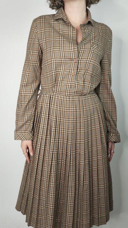 Robe vintage quadrillée brune