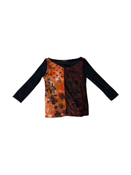 Top « Mangano » manche longue noir et orange Y2K