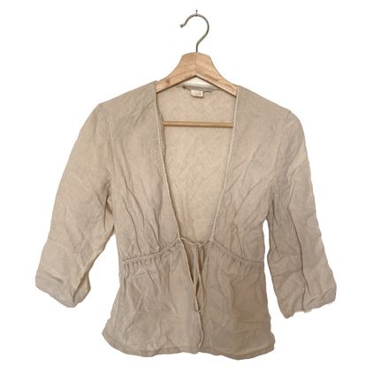 Vintage Blouse Lin Beige Nouée