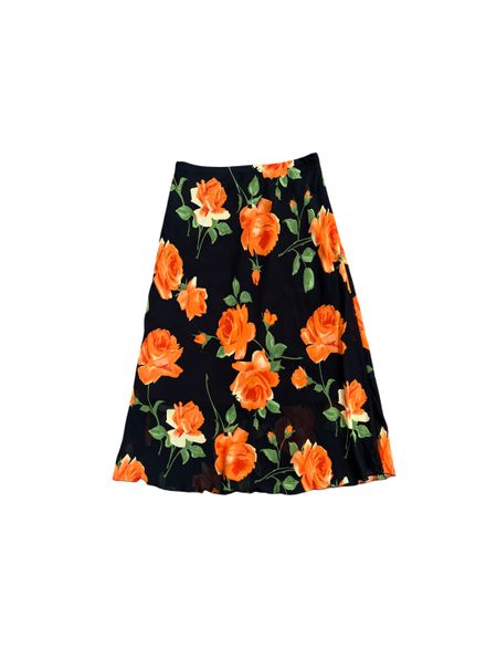 Jupe noir mi longue à imprimé fleur orange 