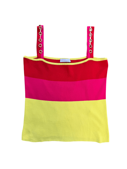 Top Y2K « Maddalena.Ess » ligné rouge rose jaune 