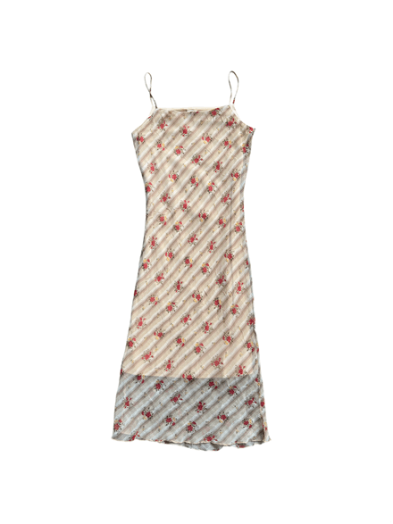 Robe beige « Ing » avec voilage imprimé floral Y2K