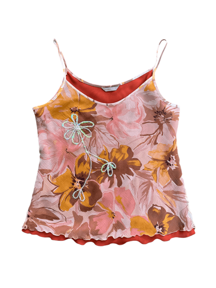 Top « Niama basic » fleuri rose Y2K avec broderie fleur