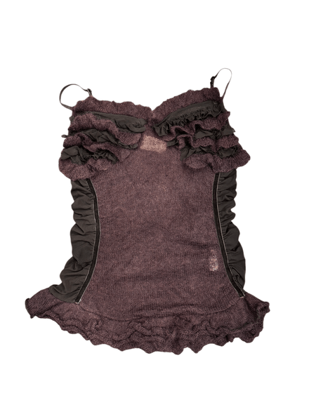Top violet foncé effet laine à froufrous 