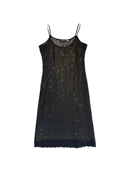 Robe noir « Cellophane » à paillettes dorées 