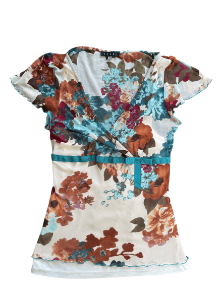 T-shirt Y2K « coast » motif fleur en mesh