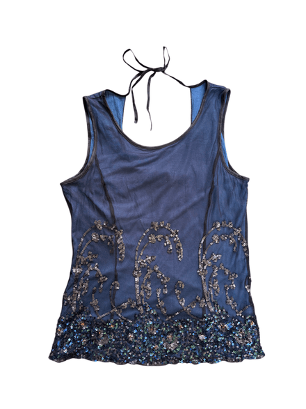 Top Y2K «  Signature Next » bleu foncé à sequins 
