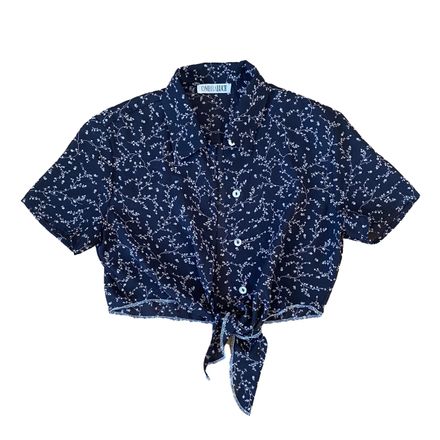 Vintage Y2K black Pattern Tie-Front Blouse