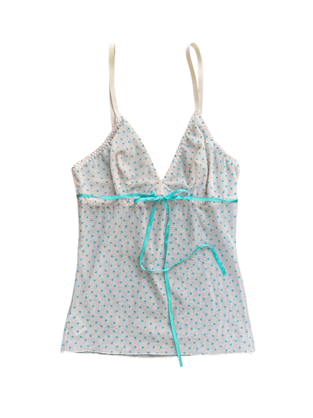 Top « Sexkiss » Y2K rose poudré à pois bleu 
