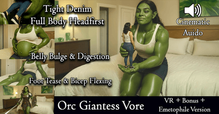Orc Giantess Vore: +Foot Tease+ Bicep Flex+ Fullbody Headfirst Vore+ VR &amp; Bonus